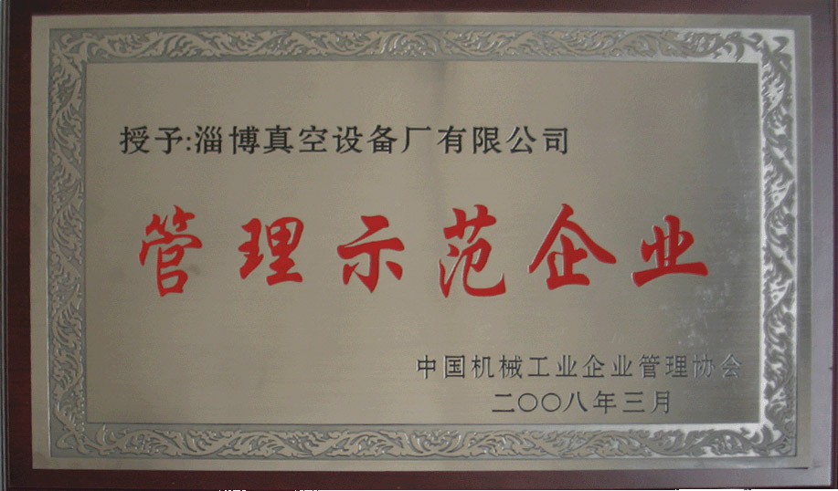 2008年3月，公司被中國(guó)機(jī)械工業(yè)企業(yè)管理協(xié)會(huì)授予“管理示范企業(yè)”
